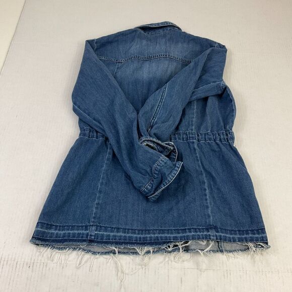 J.Jill Denim Utility Jacket Blue Button Down Drawstring Waist Raw Hem XSP Petite - Picture 10 of 11